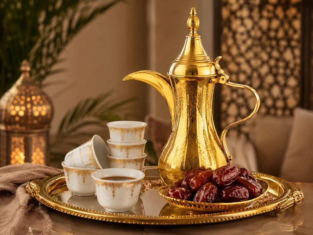 Traditional Arabic Dallah and Dates in Luxury Majlis