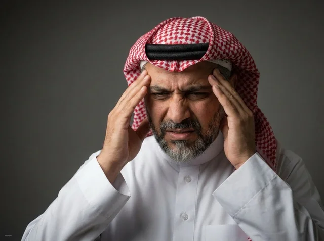 Saudi Man with Severe Headache in Studio Portrait
