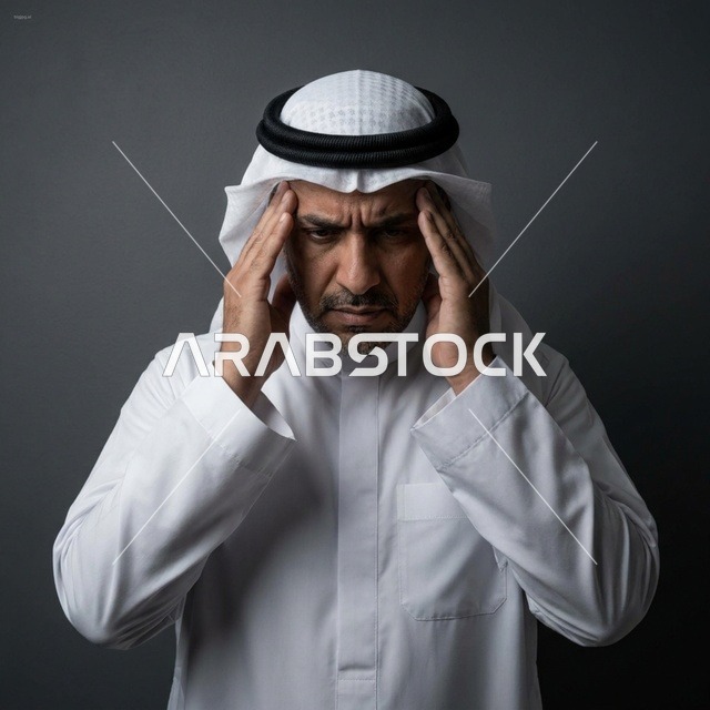 رجل سعودي يعاني من الصداع الشديد وضغوط العمل