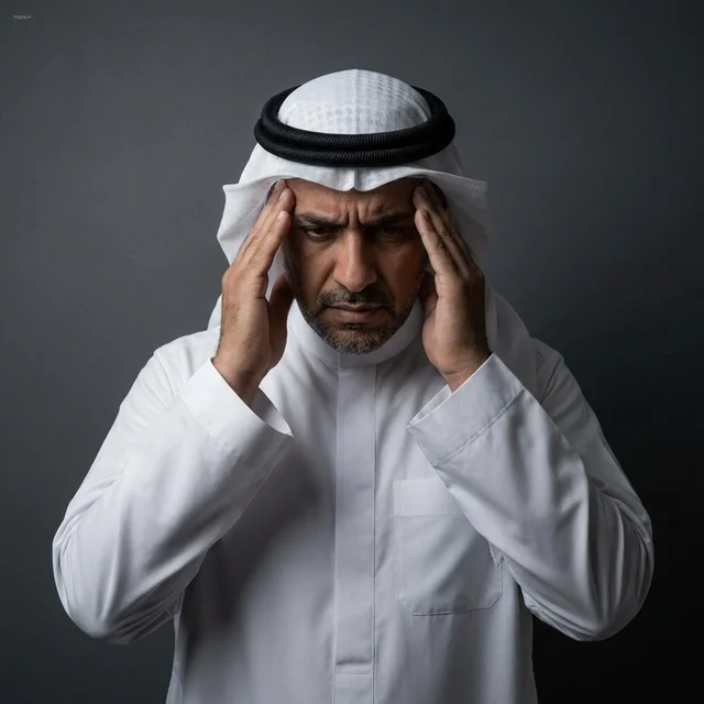 رجل سعودي يعاني من الصداع الشديد وضغوط العمل