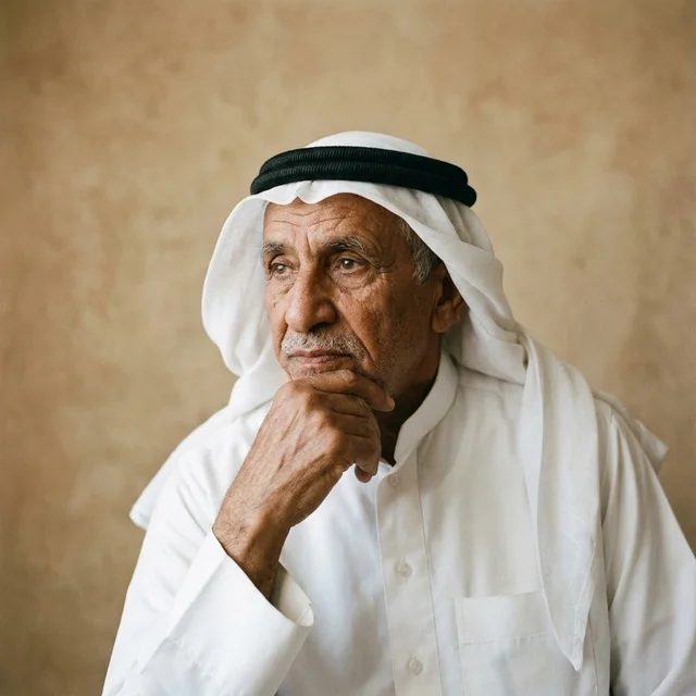 Senior Saudi Man in Traditional Thobe Thinking