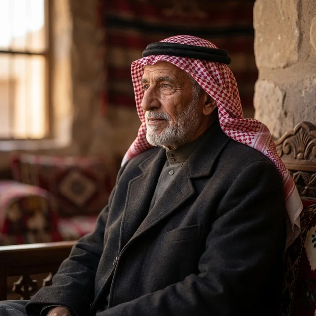 Elderly Saudi Man in Traditional Heritage Majlis