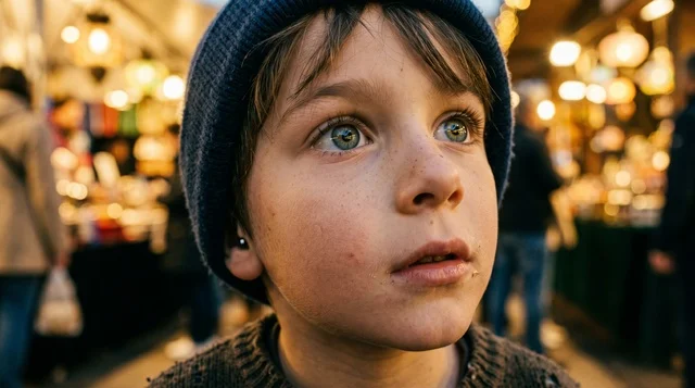 Kuwaiti Boy Portrait in Golden Market Lights