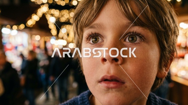 Kuwaiti Boy Face Close-up with Market Lights