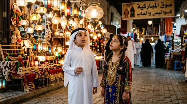 Kuwaiti Children at Souq Al-Mubarakiya with Lanterns