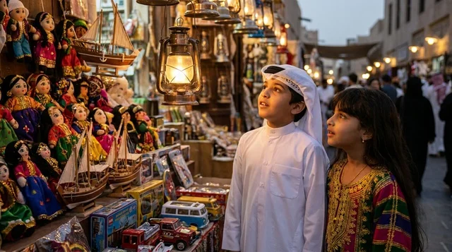 Kuwaiti Children in Traditional Heritage Toy Shop