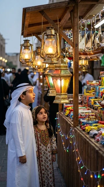 Kuwaiti Children at Heritage Market with Lanterns