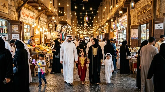 Kuwaiti Family at Souq Al-Mubarakiya Kuwait Night