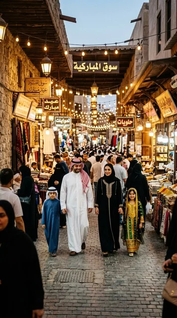 Kuwaiti Family at Al-Mubarakiya Market Kuwait at Night Kuwaiti Family at Al-Mubarakiya Market Kuwait at Night
