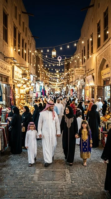 عائلة كويتية في سوق المباركية خلال ليالي العيد