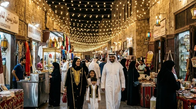 Kuwaiti Family in Souq Al-Mubarakiya at Night