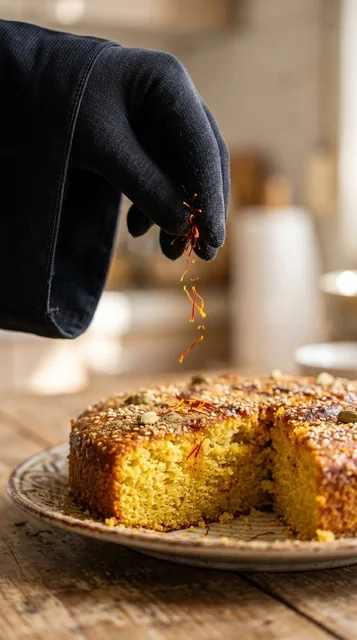 Saffron Sprinkled on Gers Ogaili Arabic Cake Macro