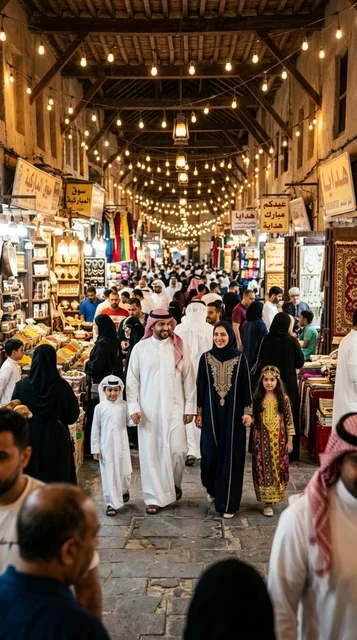 Kuwaiti Family at Souq Al-Mubarakiya Night Market