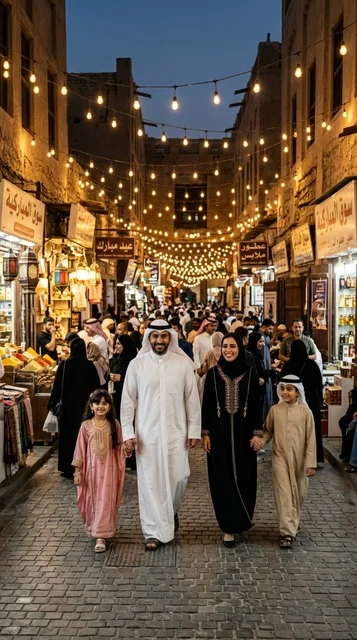 Kuwaiti Family at Souq Al-Mubarakiya Kuwait Night
