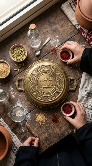 Traditional Kuwaiti Gers Ogaily Cake Ingredients Flat Lay