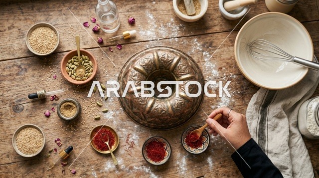 مكونات كيكة قرص العقيلي الكويتية تصوير علوي