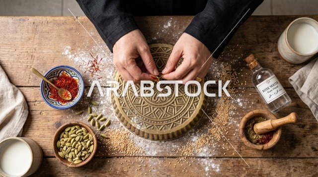 مكونات كيكة قرص العقيلي الكويتية تصوير علوي