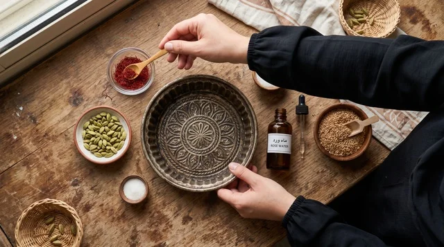 Flat Lay Ingredients for Kuwaiti Gars Ogaily Cake