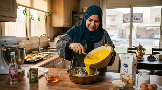 Kuwaiti Woman Baking Traditional Girs Ogaily Cake