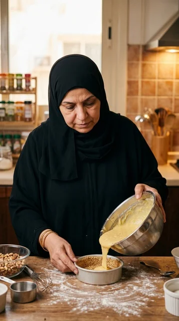 Kuwaiti Woman Baking Traditional Gers Ogaily in Kitchen