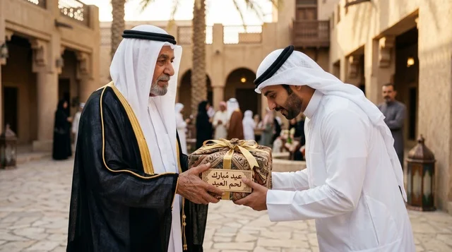 رجل كويتي مسن يسلم لحم الأضحية في عيد الأضحى