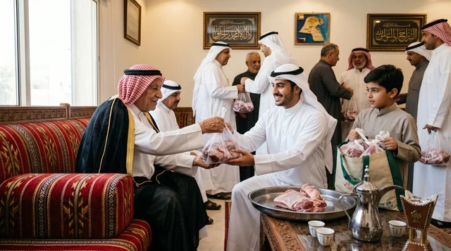 Kuwaiti Men Distributing Eid al-Adha Sacrificial Meat