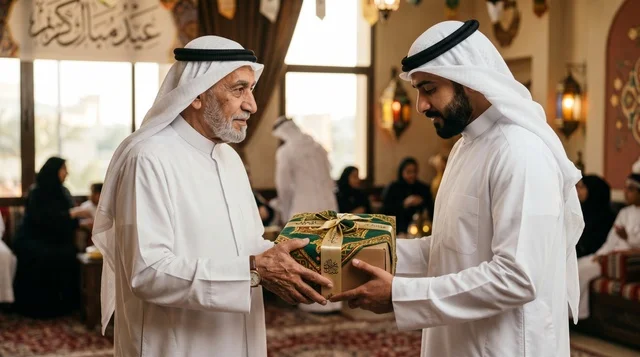 جد كويتي يسلم صندوق أضحية العيد لشاب