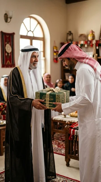 جد كويتي يسلم صندوق لحم الأضحية لشاب