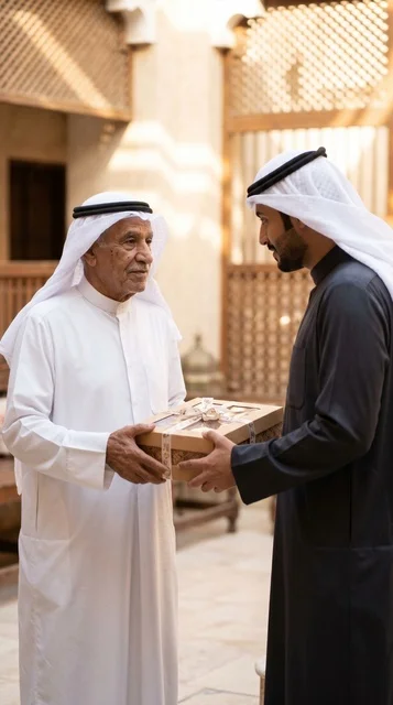 جد كويتي يسلم صندوق أضحية لشاب