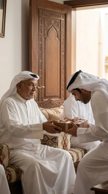جد كويتي يسلم صندوق هدايا لشاب في مجلس