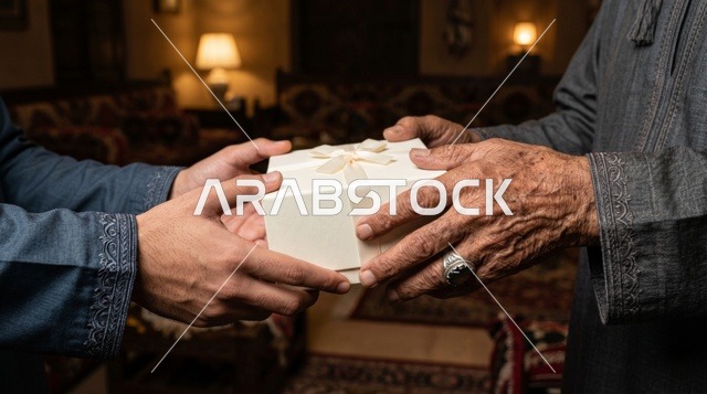 Elderly Man Handing Over Gift Box Close Up
