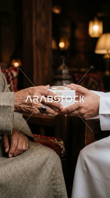 توزيع صناديق الأضحية والصدقات لرجل مسن لقطة مقربة