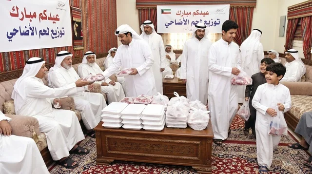 Kuwaiti Men Distributing Eid Meat in Traditional Diwaniya