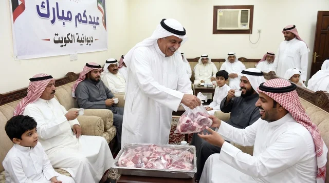 توزيع لحوم الأضاحي داخل ديوانية كويتية في عيد الأضحى