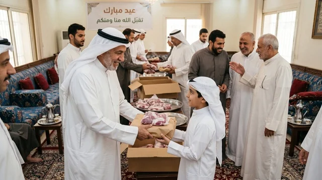 توزيع لحوم الأضاحي في ديوانية كويتية فخمة