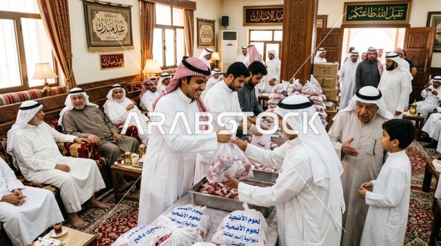 توزيع لحوم الأضاحي في ديوانية كويتية فخمة