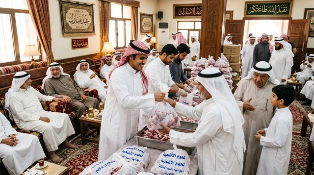 توزيع لحوم الأضاحي في ديوانية كويتية فخمة