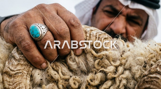 رجل كويتي يفحص صوف أضحية عيد الأضحى