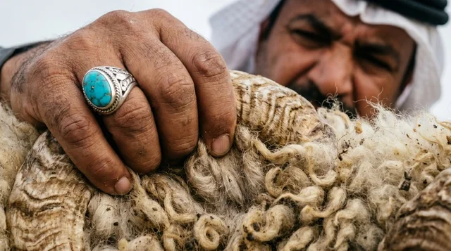 Kuwaiti Man Inspecting Eid al-Adha Sheep Wool