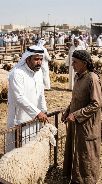 رجل كويتي يتفاوض في سوق الغنم الكويتي