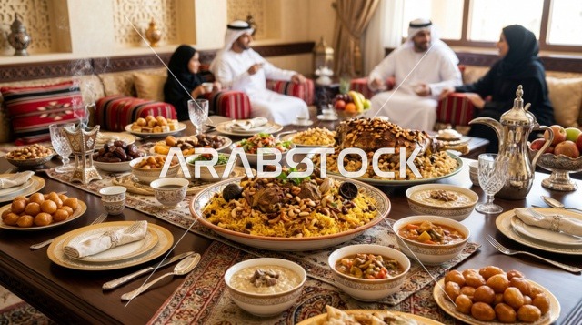مائدة عيد الأضحى الإماراتية التقليدية مع مكبوس اللحم