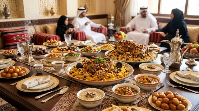 Traditional Emirati Eid Al Adha Feast with Lamb Machboos