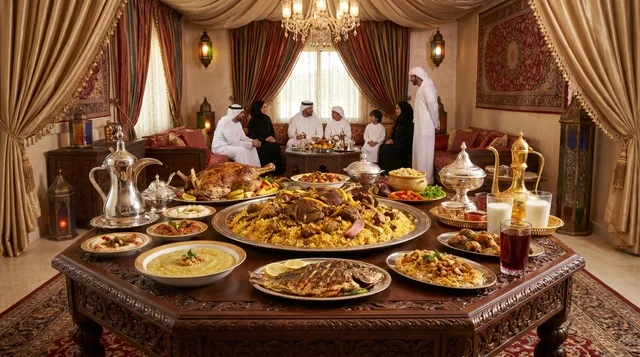 مائدة عيد الأضحى الإماراتية التقليدية في المجلس