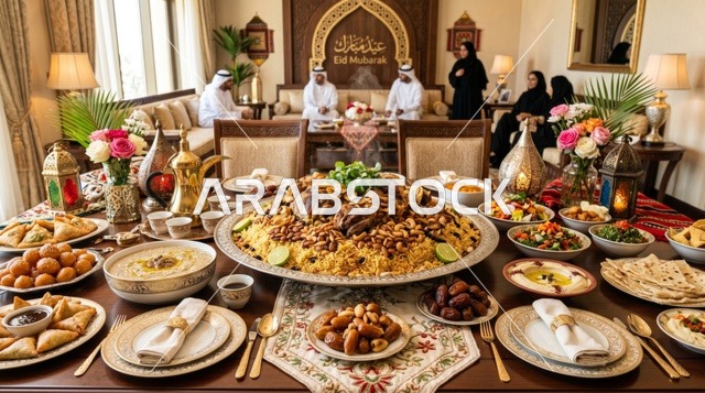 مائدة عيد الأضحى الإماراتية مع المكبوس واللحم