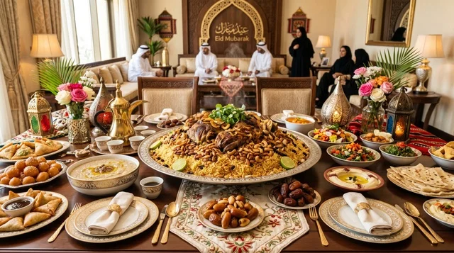 Emirati Eid al-Adha Feast Table with Machboos