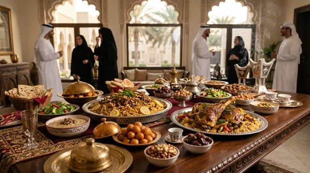 مائدة عيد الأضحى الإماراتية مع المجبوس والعائلة