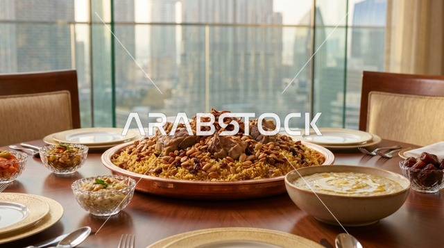 مائدة مجبوس اللحم الإماراتية التقليدية في عيد الأضحى