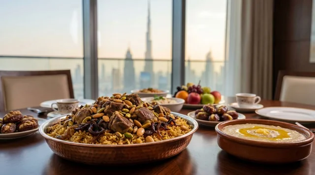 مكبوس لحم إماراتي مع إطلالة على برج خليفة