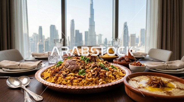 مائدة عيد الأضحى الإماراتية أمام برج خليفة في دبي