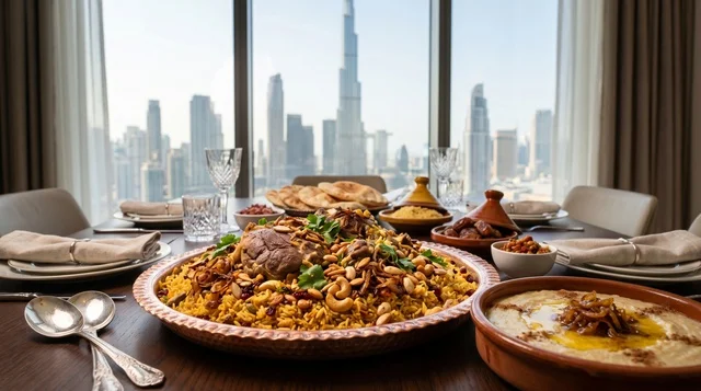 مائدة عيد الأضحى الإماراتية أمام برج خليفة في دبي
